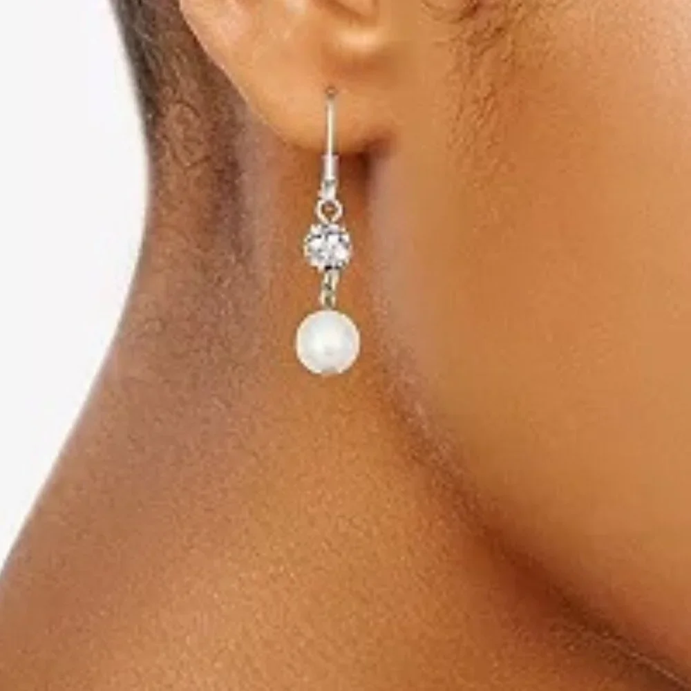 VERA WANG Romantic Silver White Pearl/Crystal Disco Ball Drop Earrings**NEW! - Picture 2 of 2
